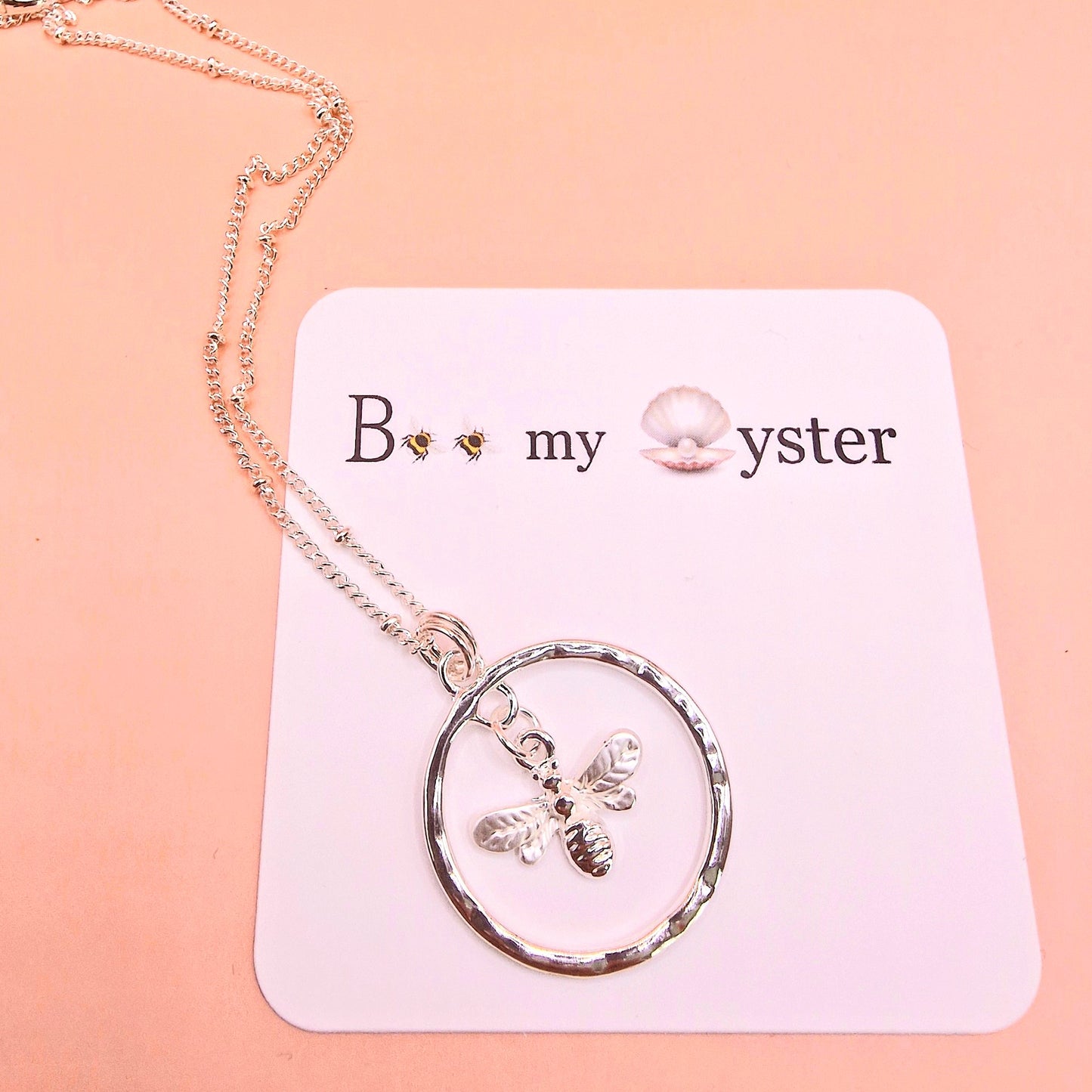 Delicate Bumble Bee Circle Necklace Silver Colour