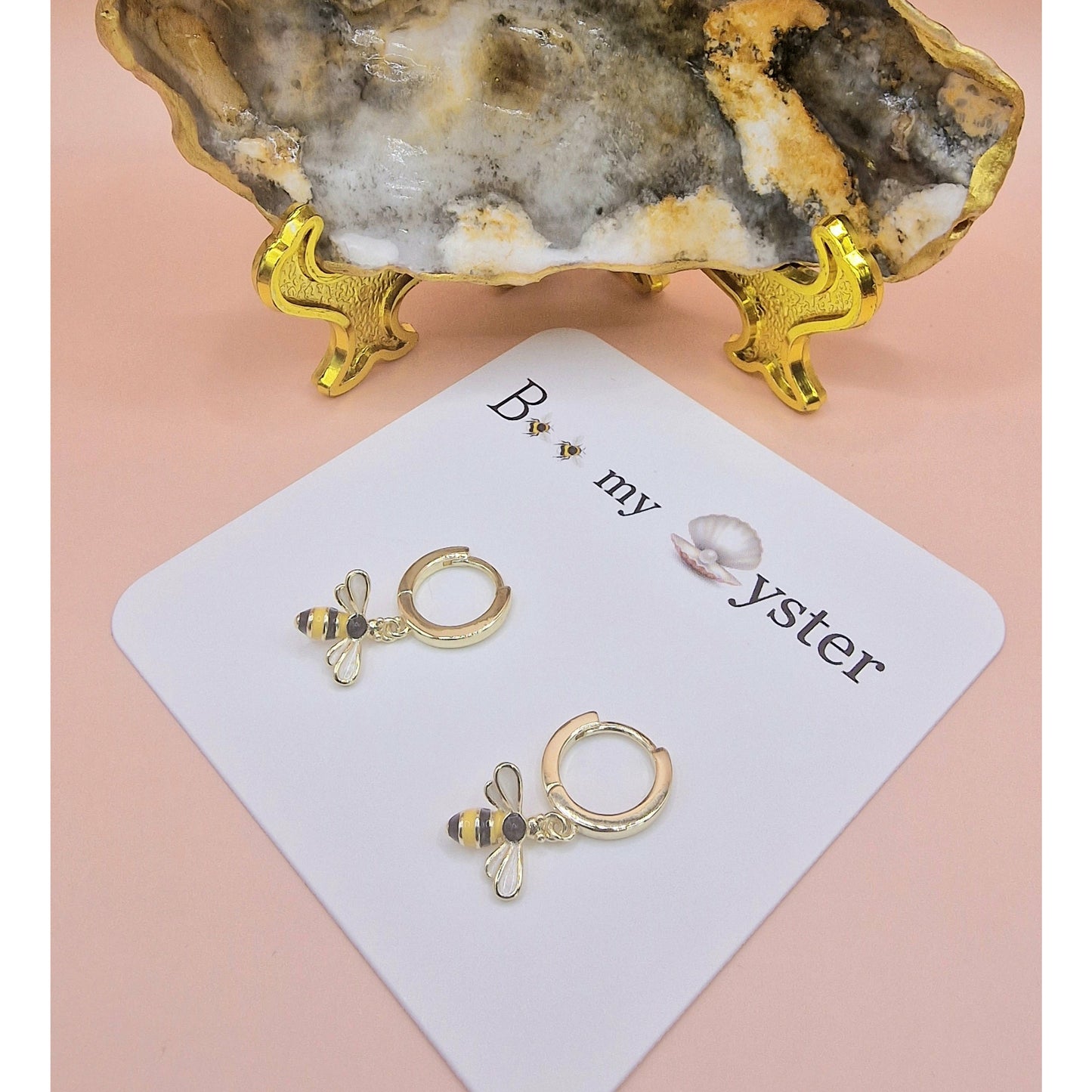 Pretty Bumble Bee Drop Hoop Earrings Pierced Gold Colour