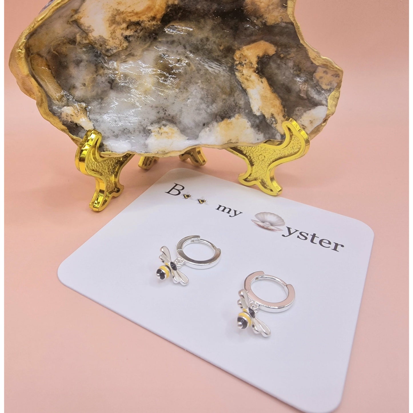 Pretty Bumble Bee Drop Hoop Earrings Pierced Silver Colour