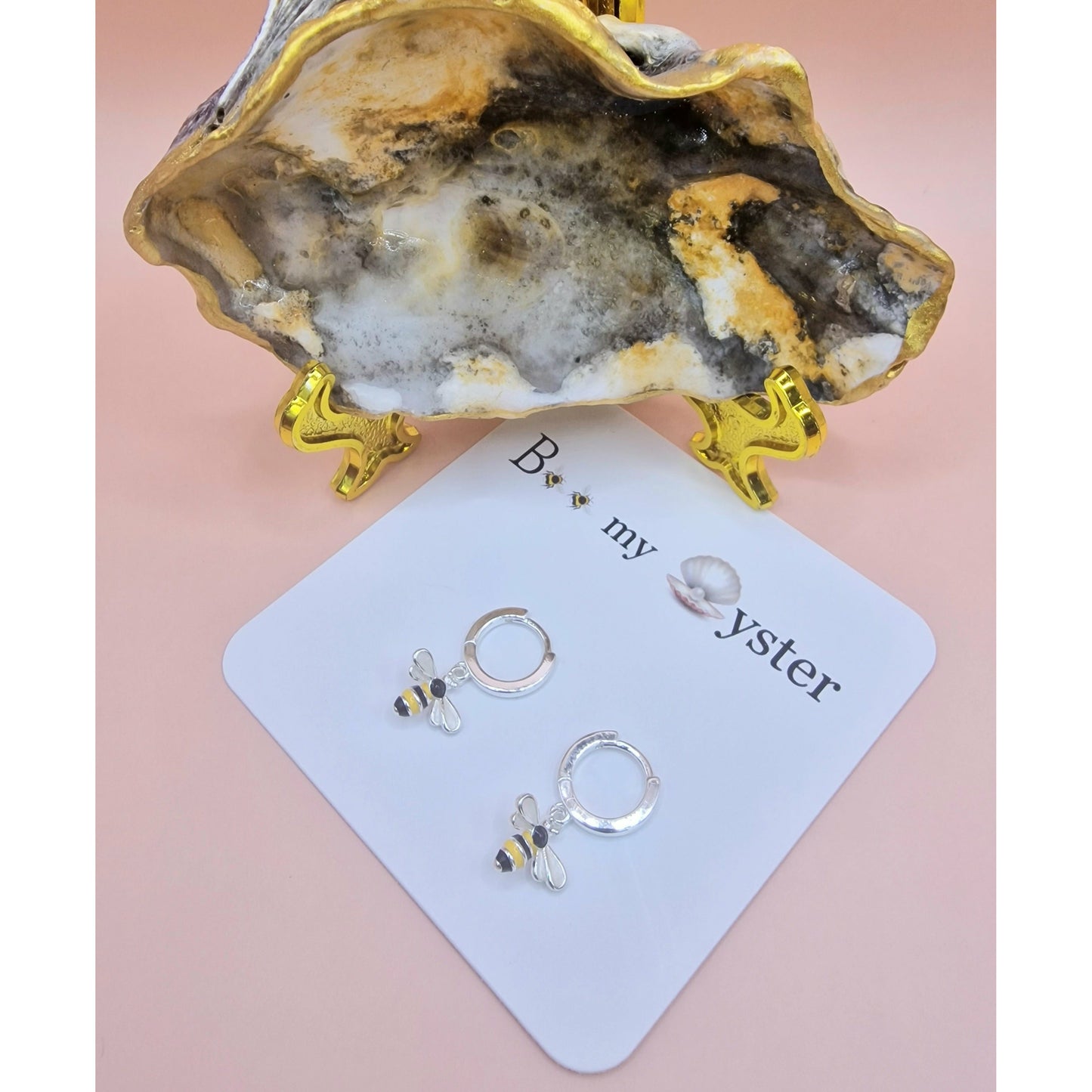 Pretty Bumble Bee Drop Hoop Earrings Pierced Silver Colour