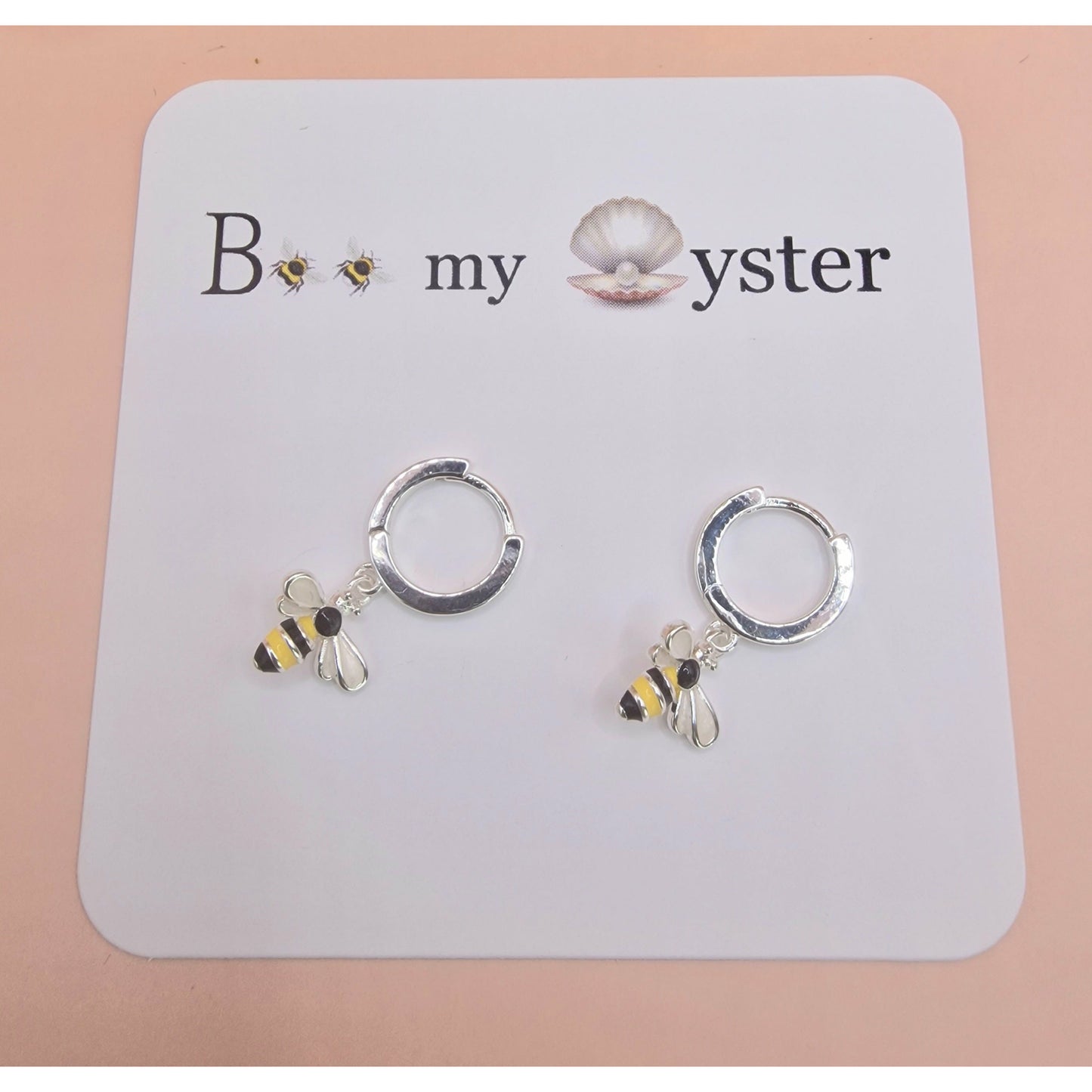 Pretty Bumble Bee Drop Hoop Earrings Pierced Silver Colour
