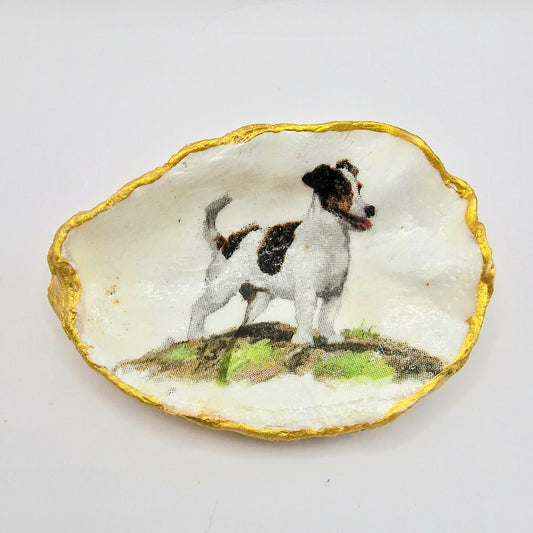 Jack Russell Dog Oyster Shell Trinket Dish
