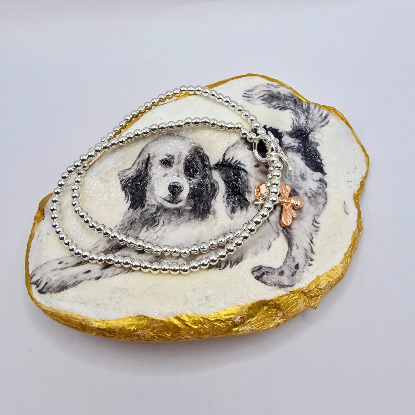 White Black Dog Large Oyster Shell Trinket Dish