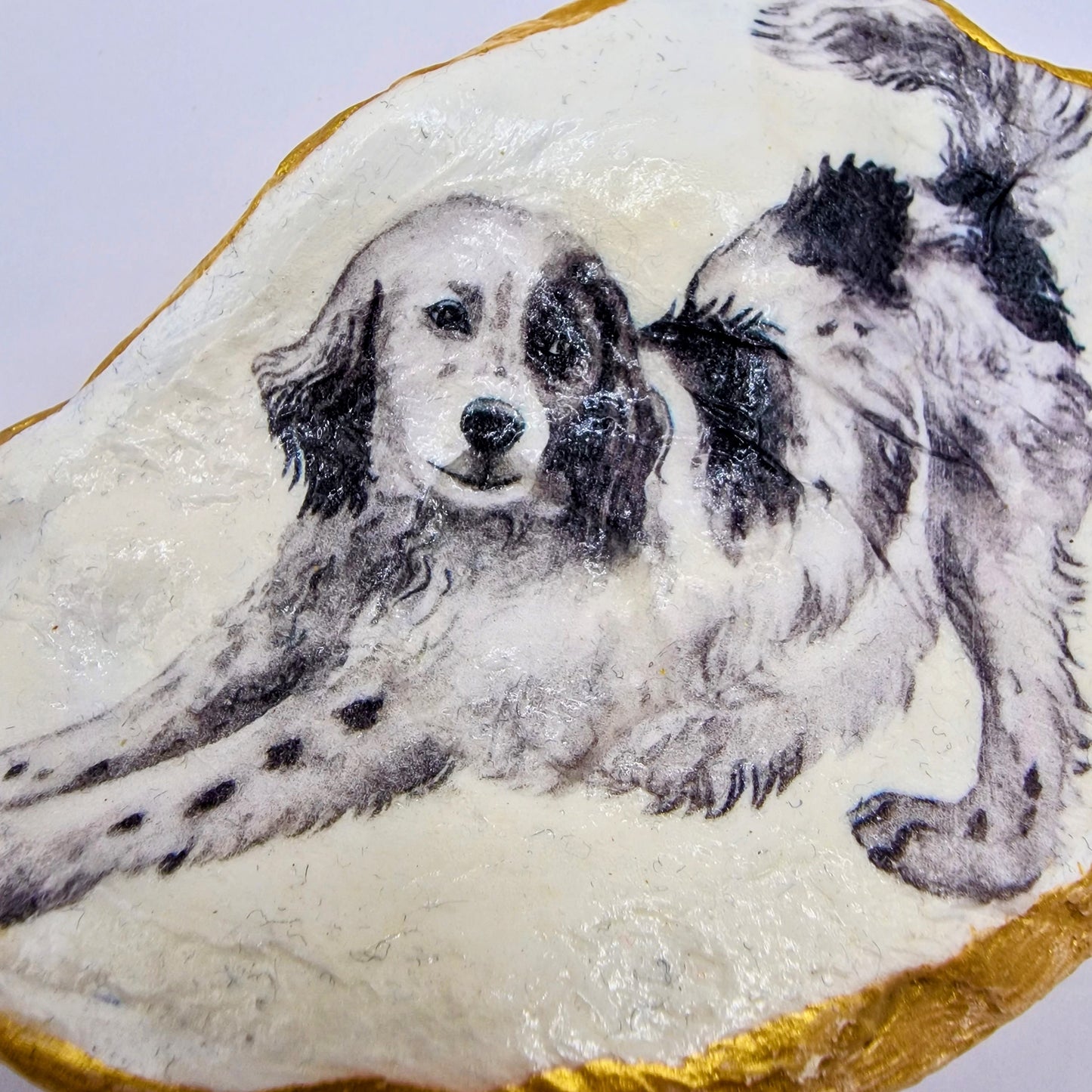 White Black Dog Large Oyster Shell Trinket Dish
