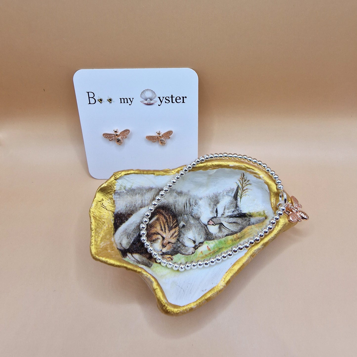 Sleeping Kittens Cats Oyster Shell Trinket Dish