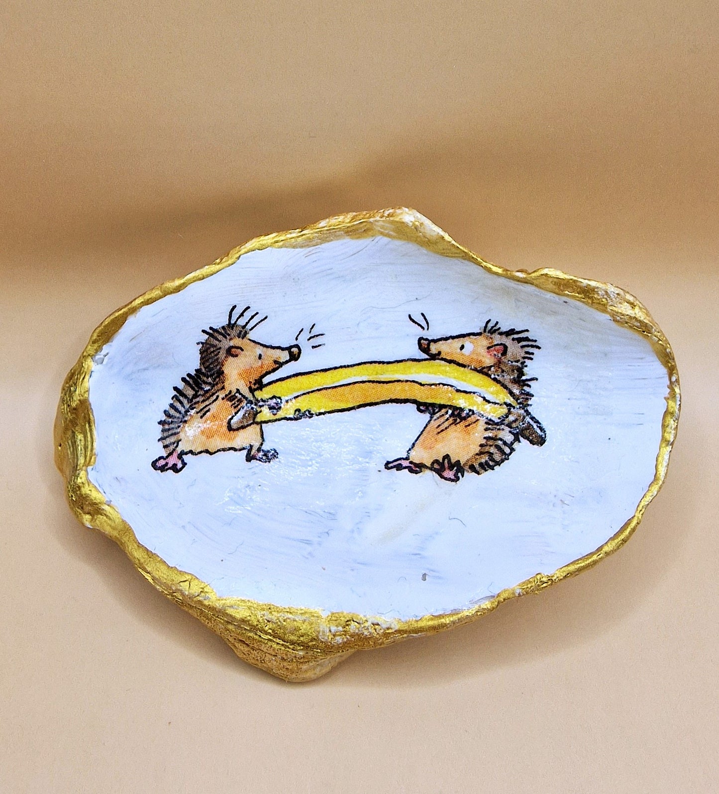 Hedgehog Banana Oyster Shell Trinket Dish