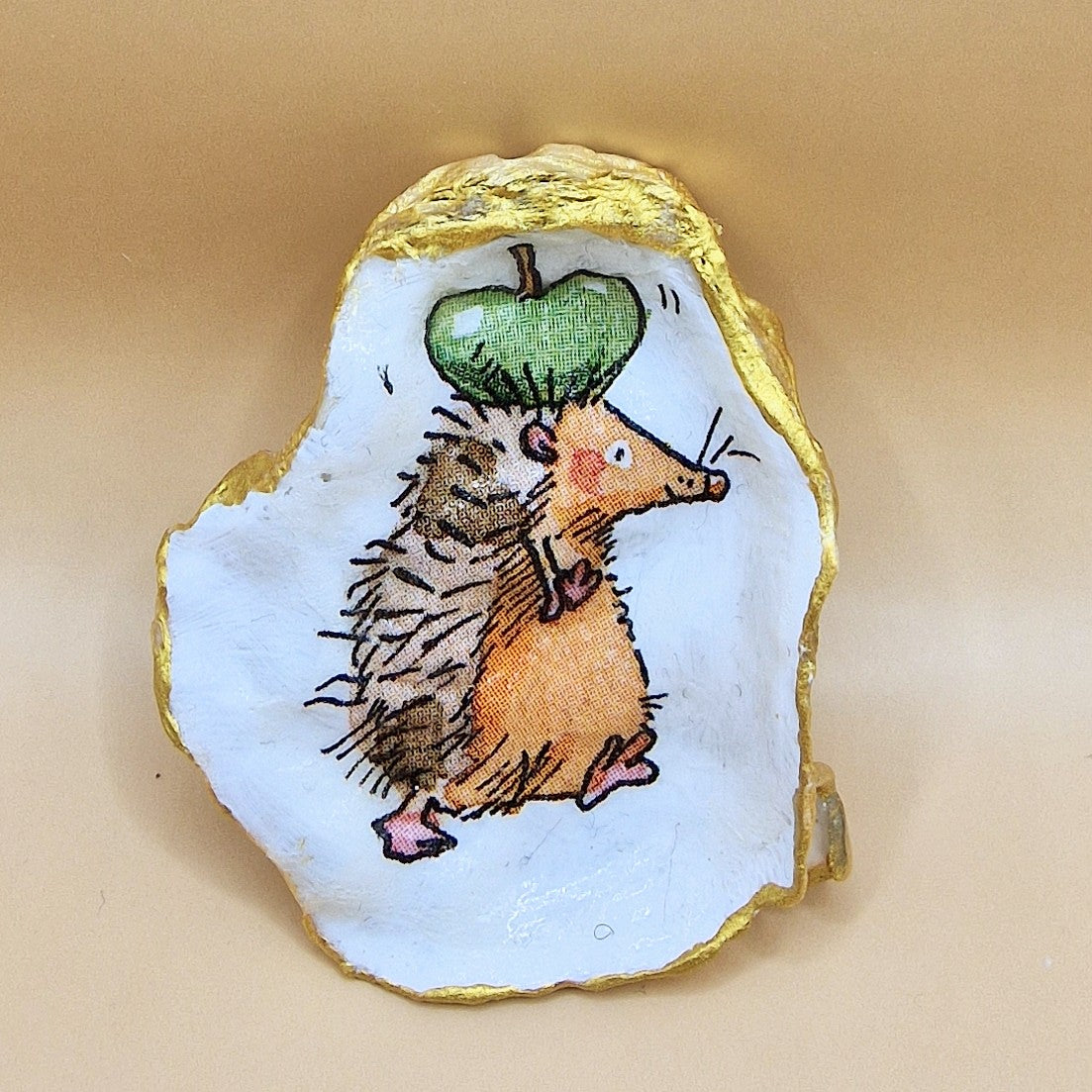 Hedgehog Apple Oyster Shell Trinket Dish