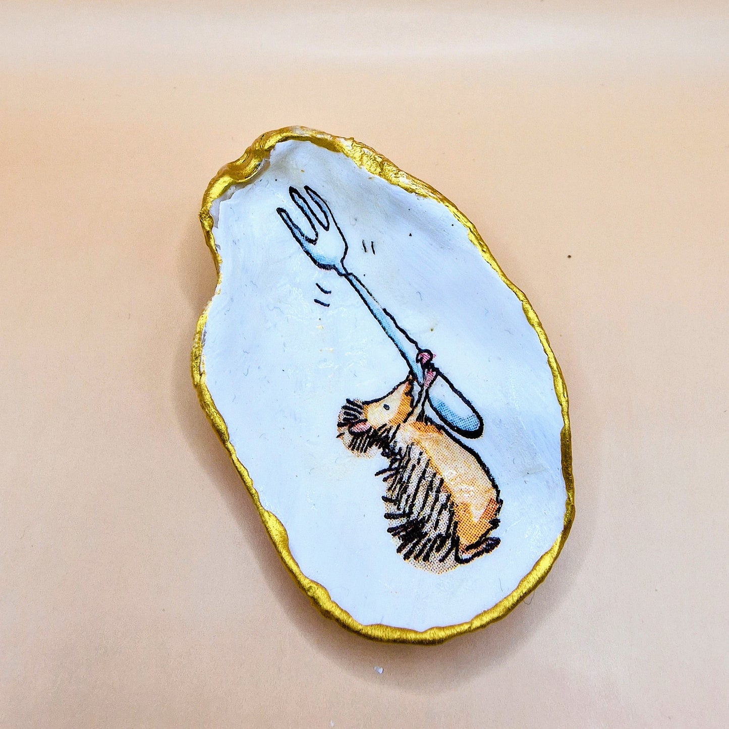 Hedgehog Fork Oyster Shell Trinket Dish