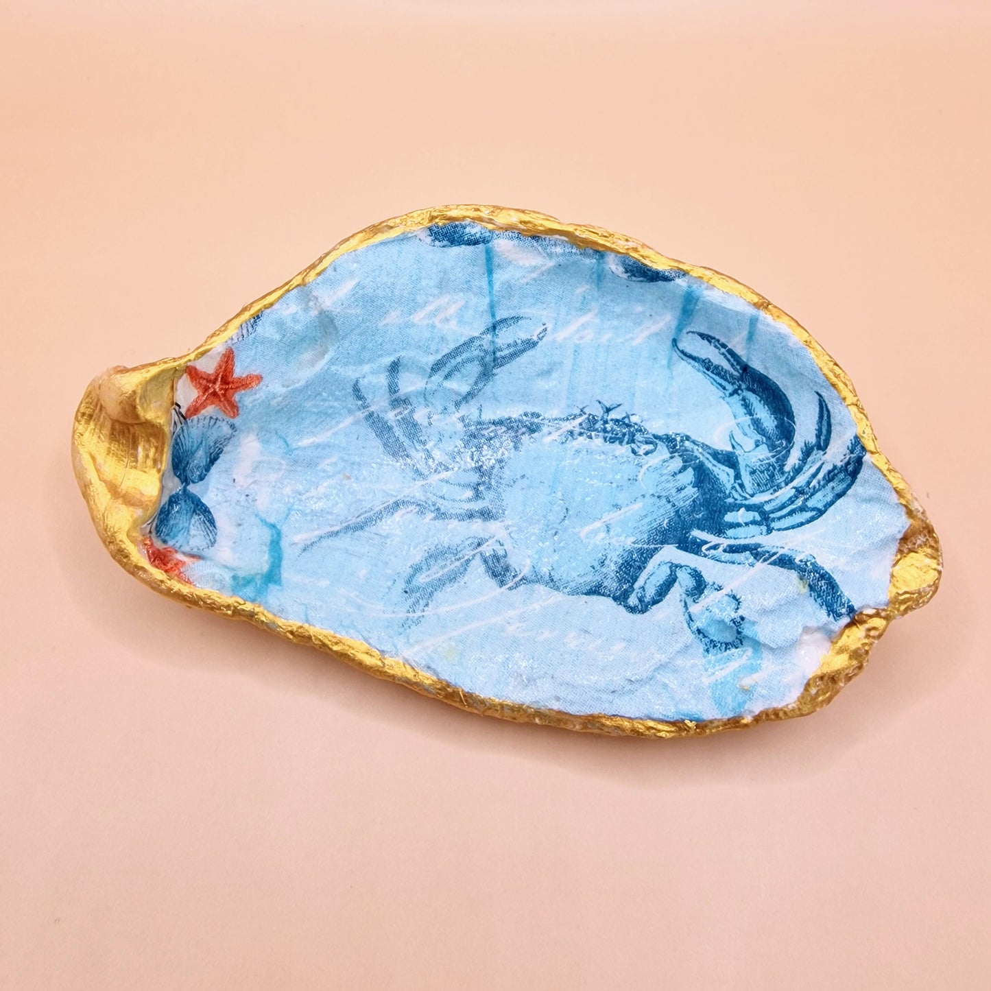 Crab Sealife Blue Oyster Shell Trinket Dish