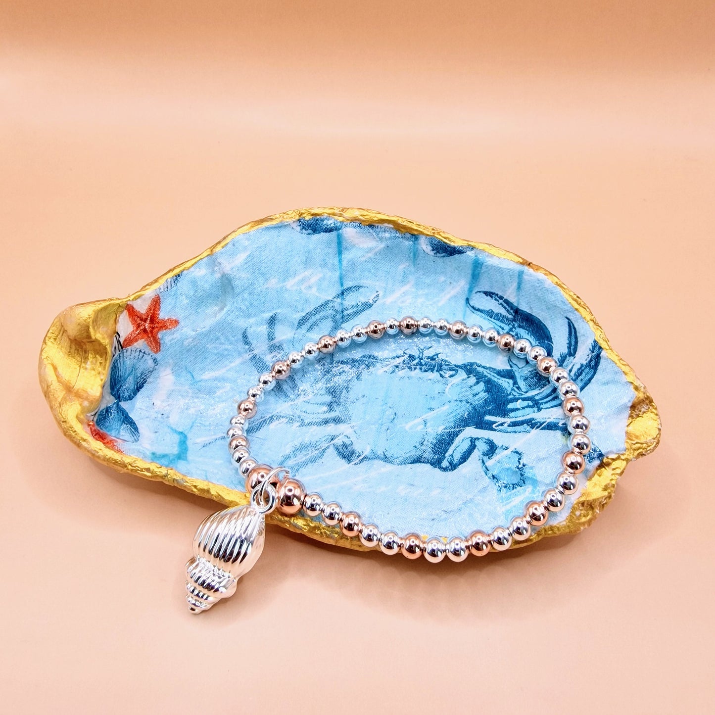 Crab Sealife Blue Oyster Shell Trinket Dish