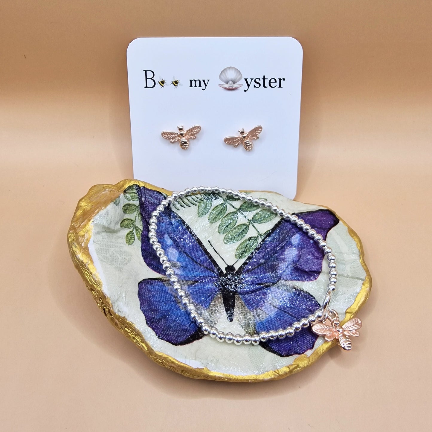 Royal Blue Butterfly Oyster Shell Trinket Dish