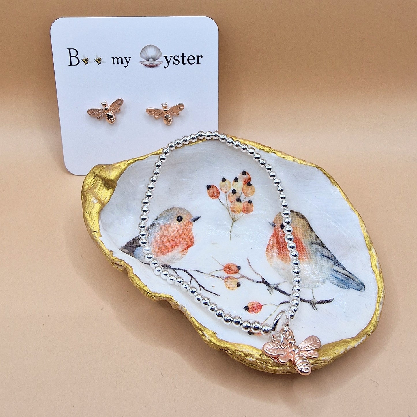 Robin Redbreast Pair Medium Oyster Shell Trinket Dish