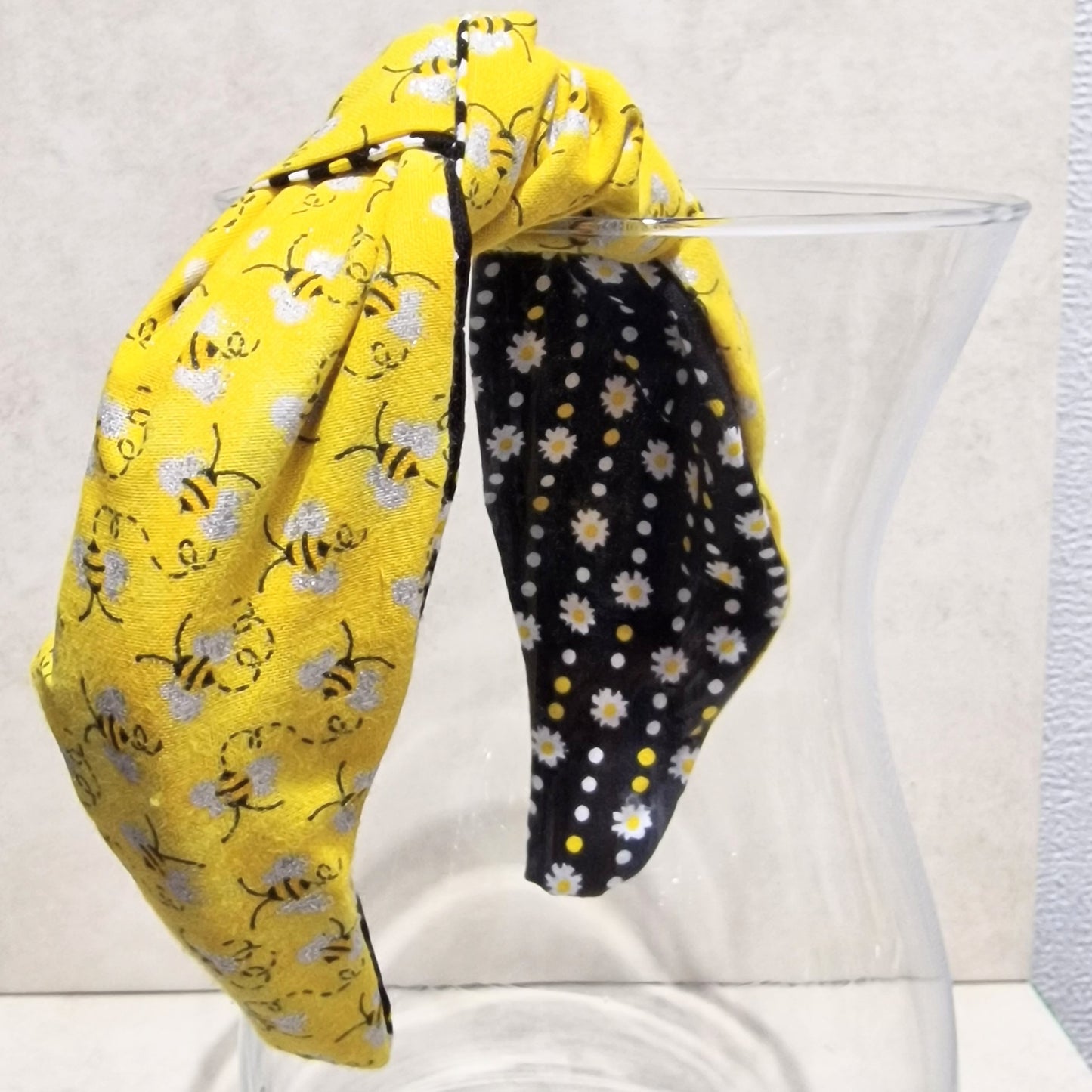 Hairband Glitter Bee Cotton Fabric Bespoke Top Knot Headband