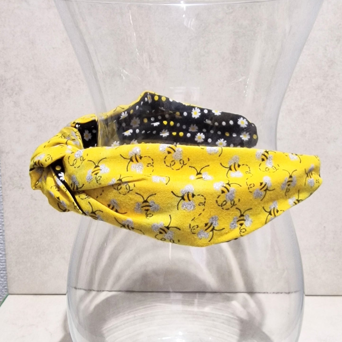 Hairband Glitter Bee Cotton Fabric Bespoke Top Knot Headband