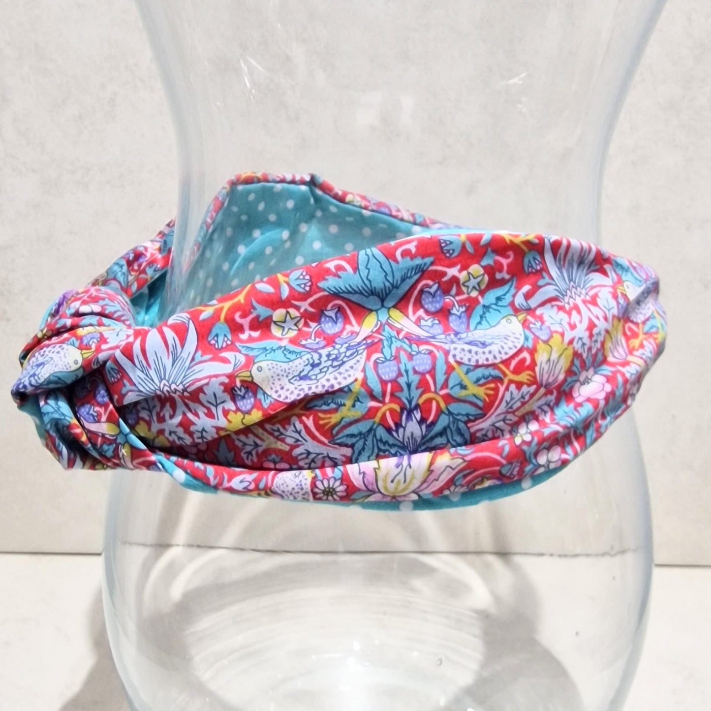 Liberty of London Hairband Strawberry Thief Tana Lawn Red Cotton Fabric Top Knot Headband
