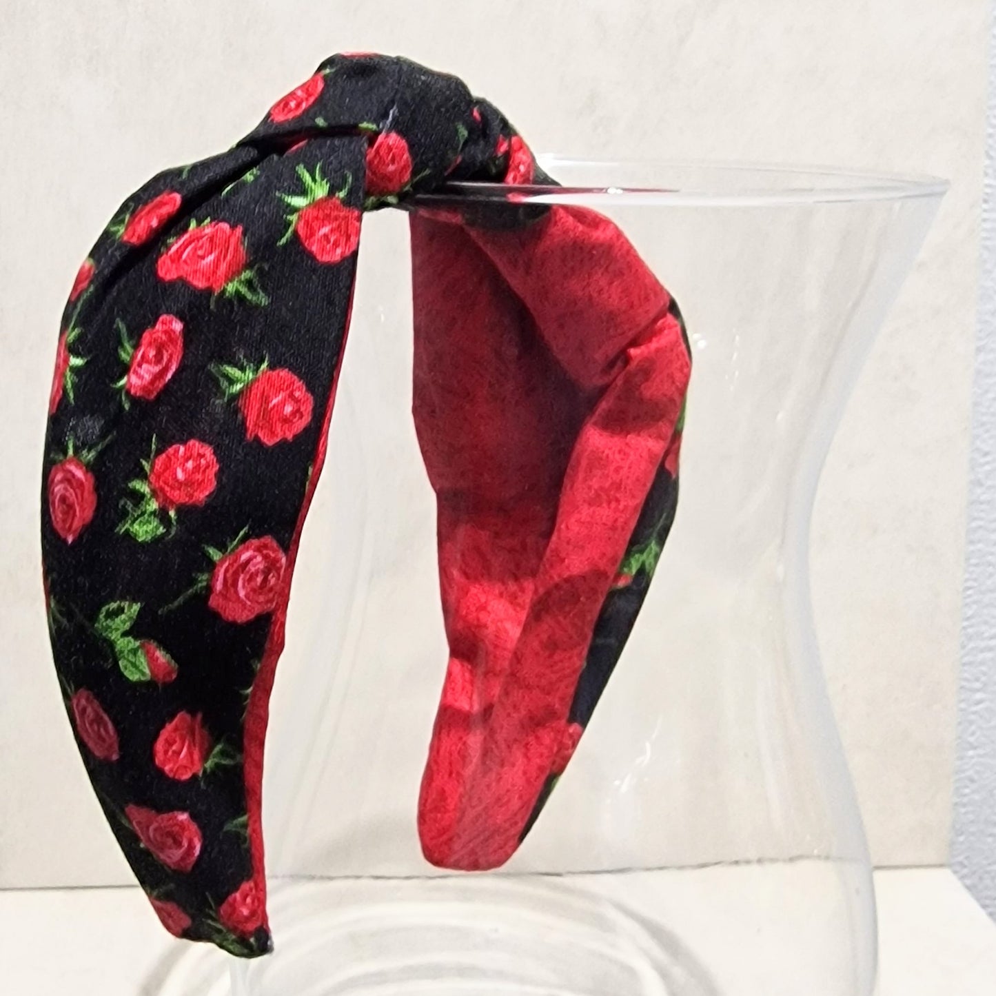 Hairband Red Roses Cotton Fabric Bespoke Top Knot Headband