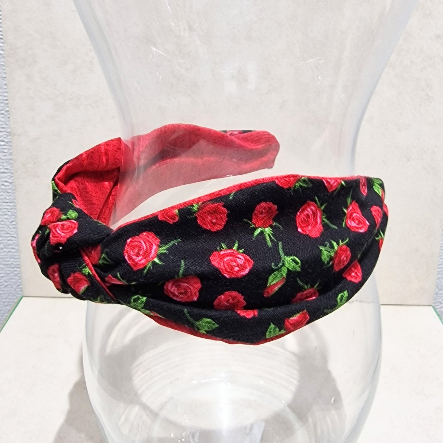 Hairband Red Roses Cotton Fabric Bespoke Top Knot Headband