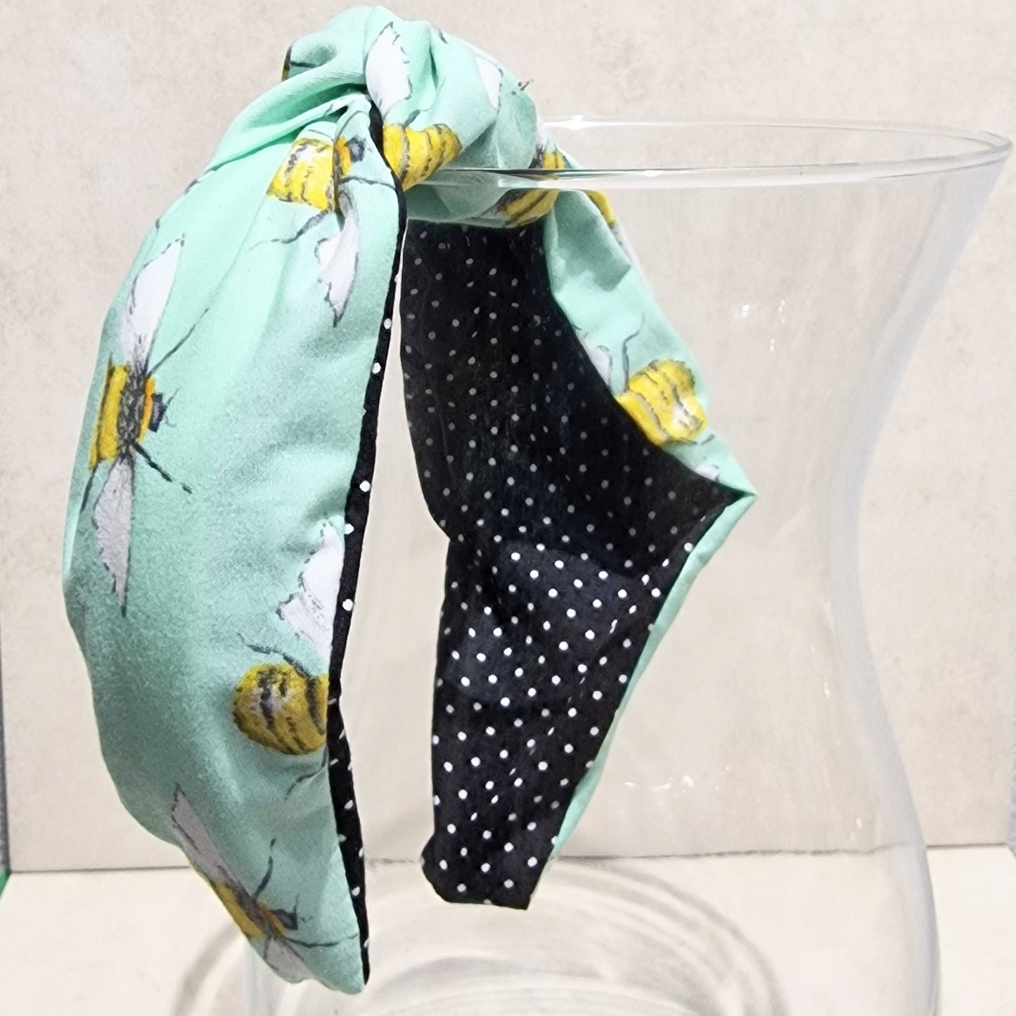 Hairband Mint Bumble Bee Cotton Fabric Bespoke Top Knot Headband