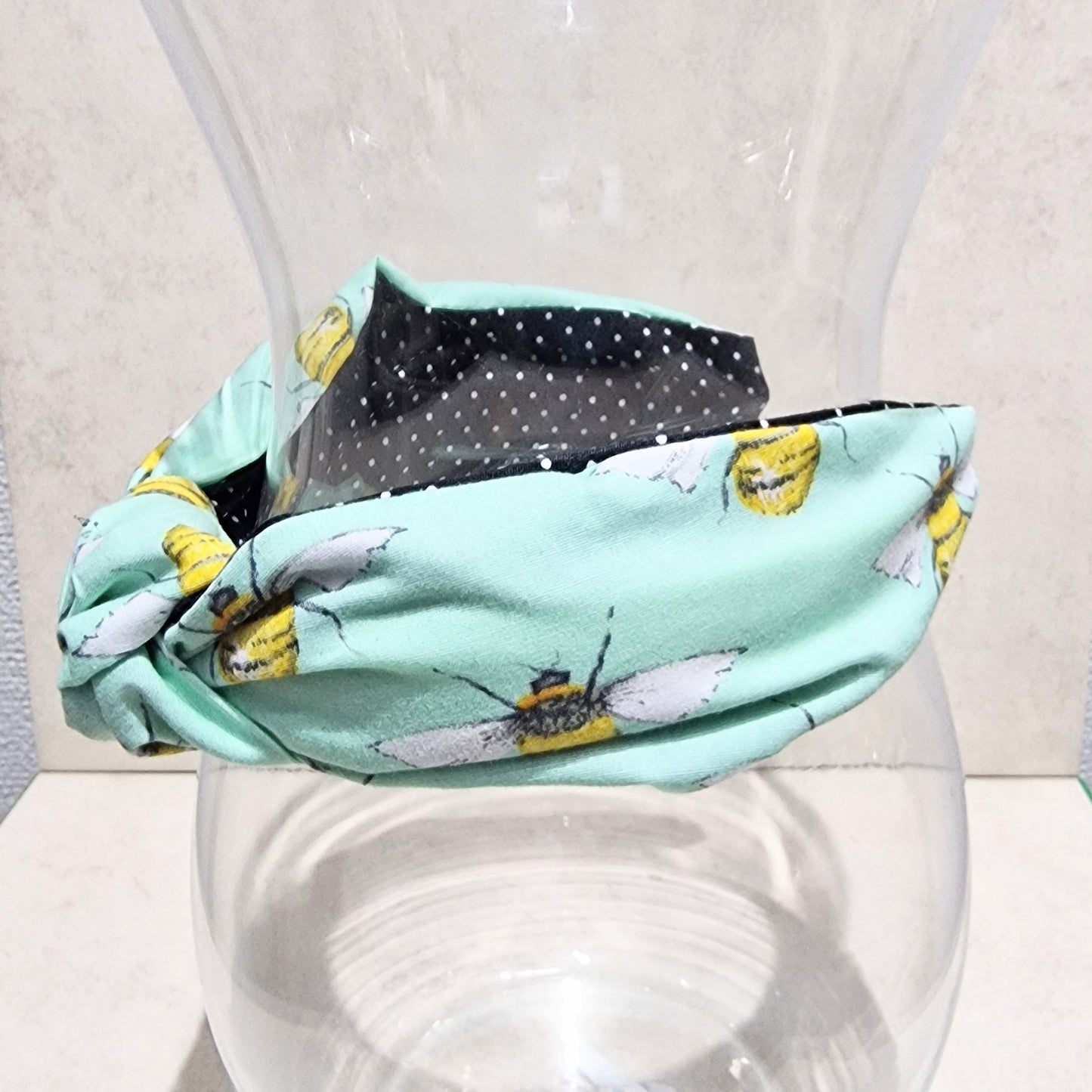 Hairband Mint Bumble Bee Cotton Fabric Bespoke Top Knot Headband