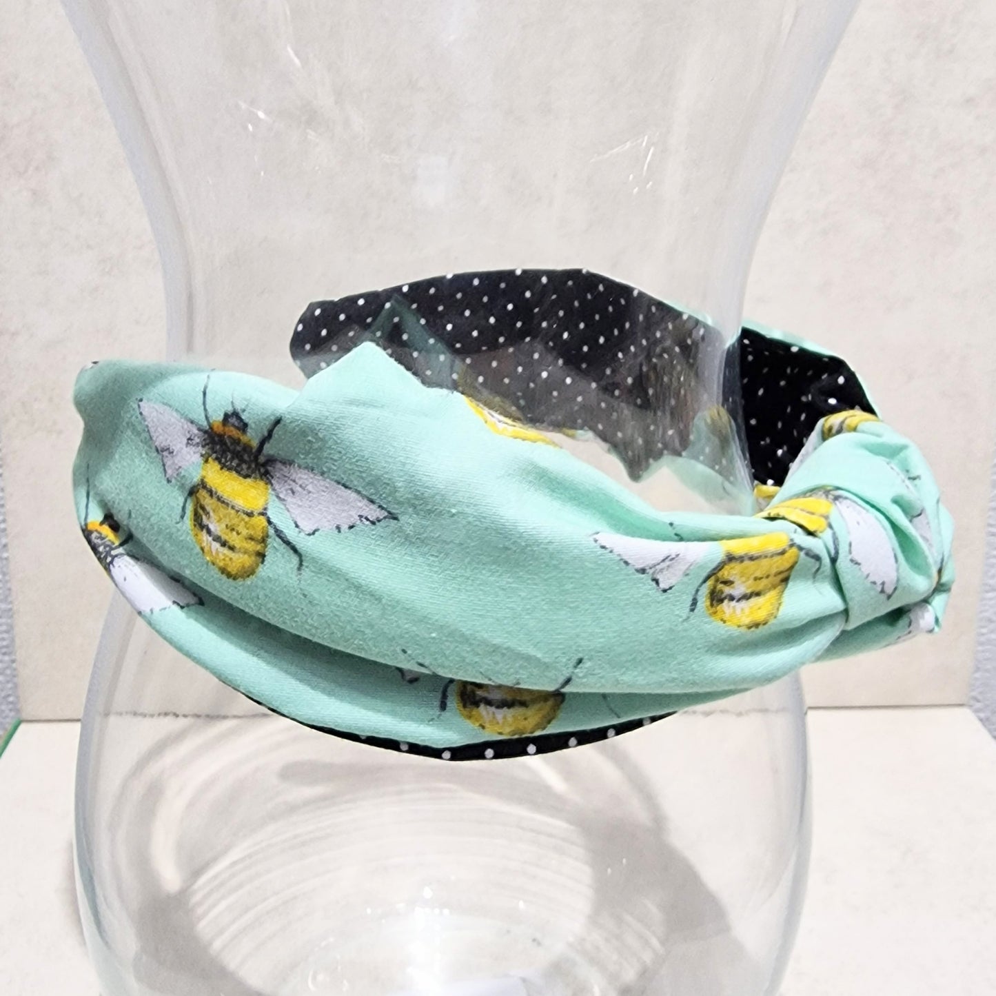 Hairband Mint Bumble Bee Cotton Fabric Bespoke Top Knot Headband