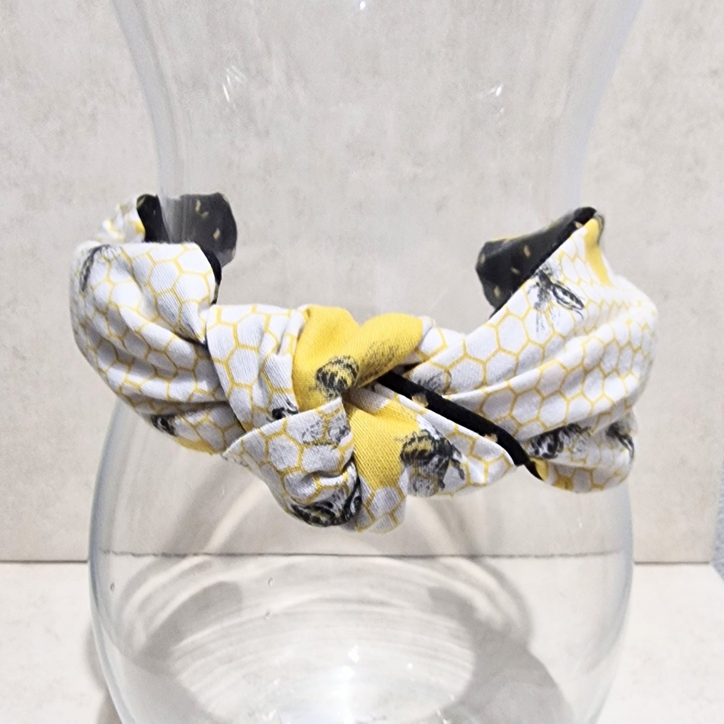Hairband Bumble Bee Honeycomb Cotton Fabric Bespoke Top Knot Headband
