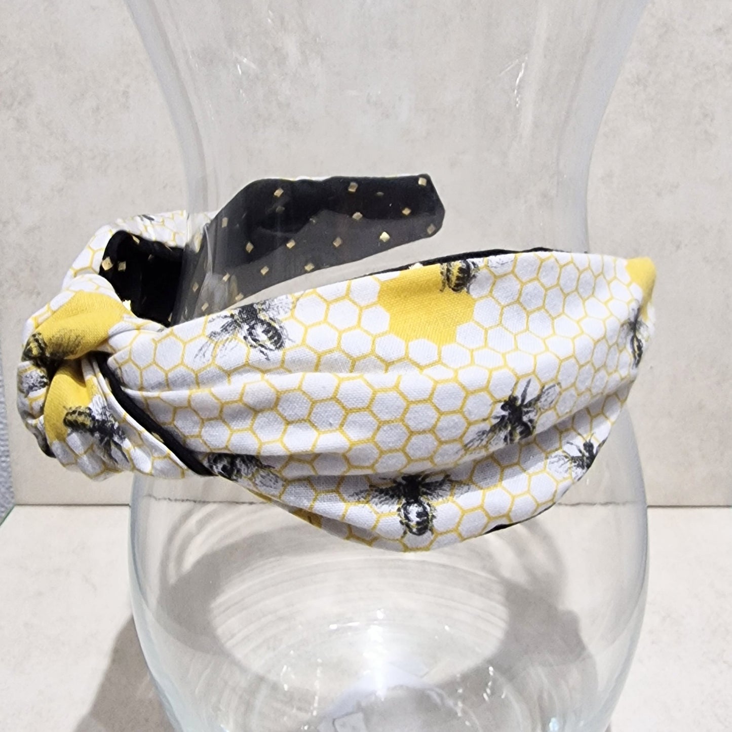 Hairband Bumble Bee Honeycomb Cotton Fabric Bespoke Top Knot Headband