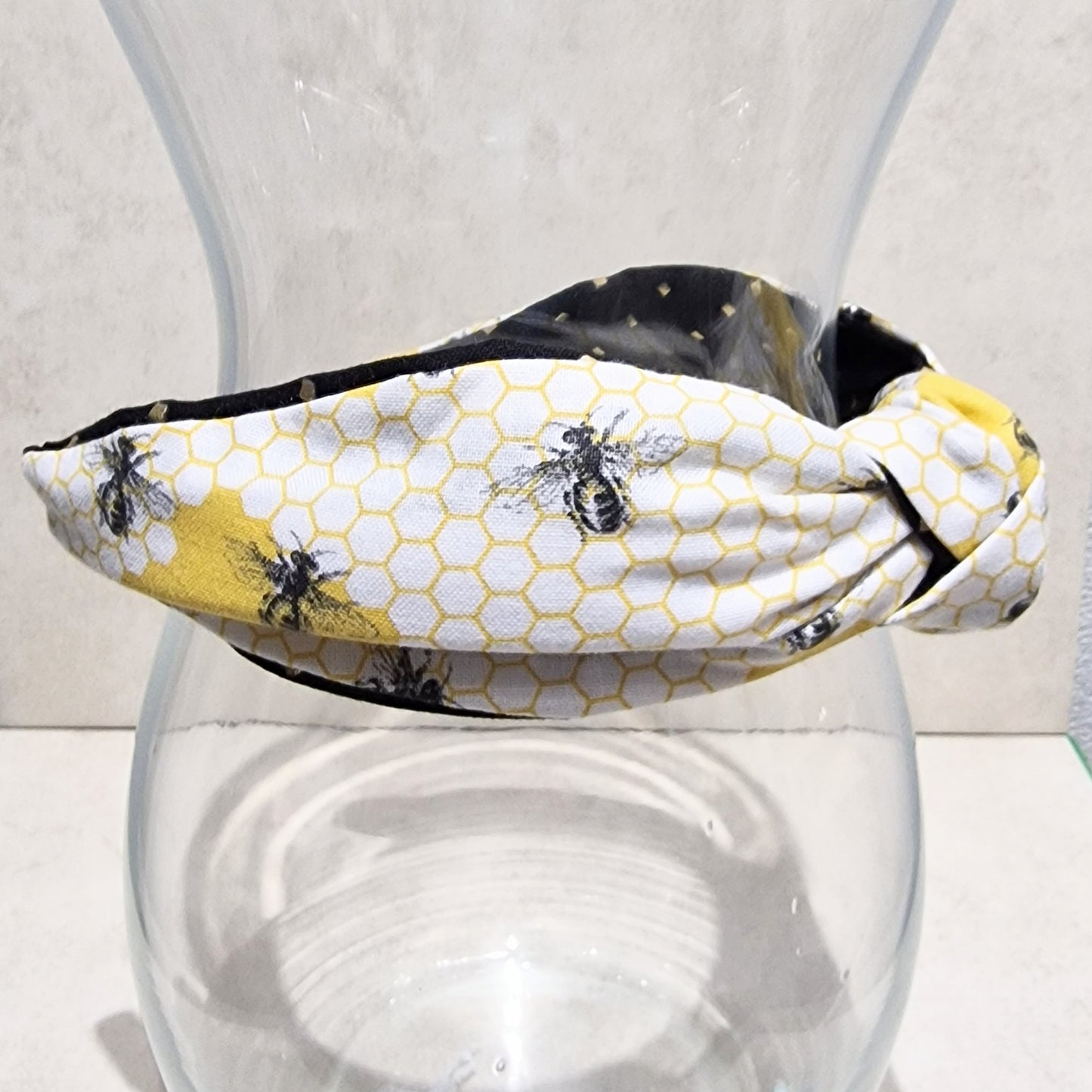 Hairband Bumble Bee Honeycomb Cotton Fabric Bespoke Top Knot Headband