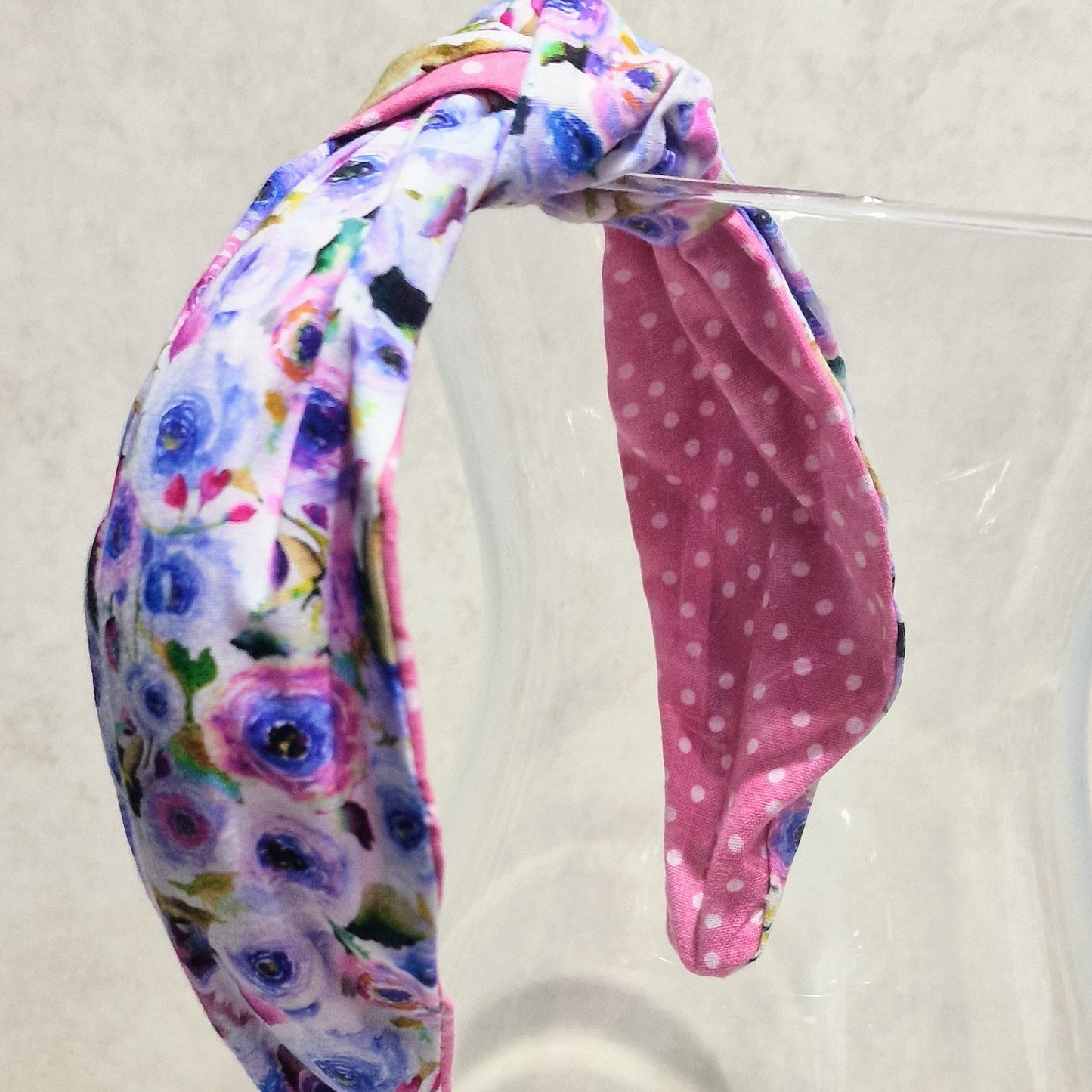 Hairband Anenomes Lilac Pink Cotton Fabric Bespoke Top Knot Headband