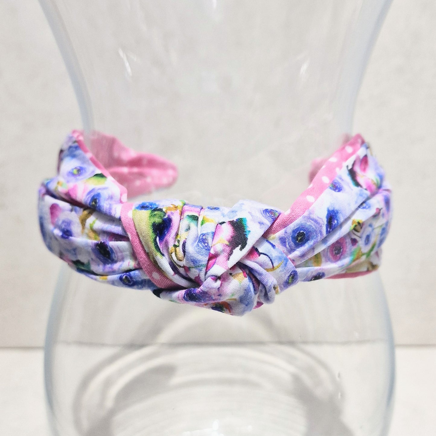 Hairband Anenomes Lilac Pink Cotton Fabric Bespoke Top Knot Headband