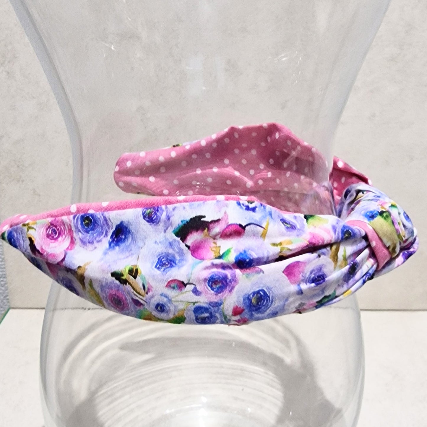 Hairband Anenomes Lilac Pink Cotton Fabric Bespoke Top Knot Headband