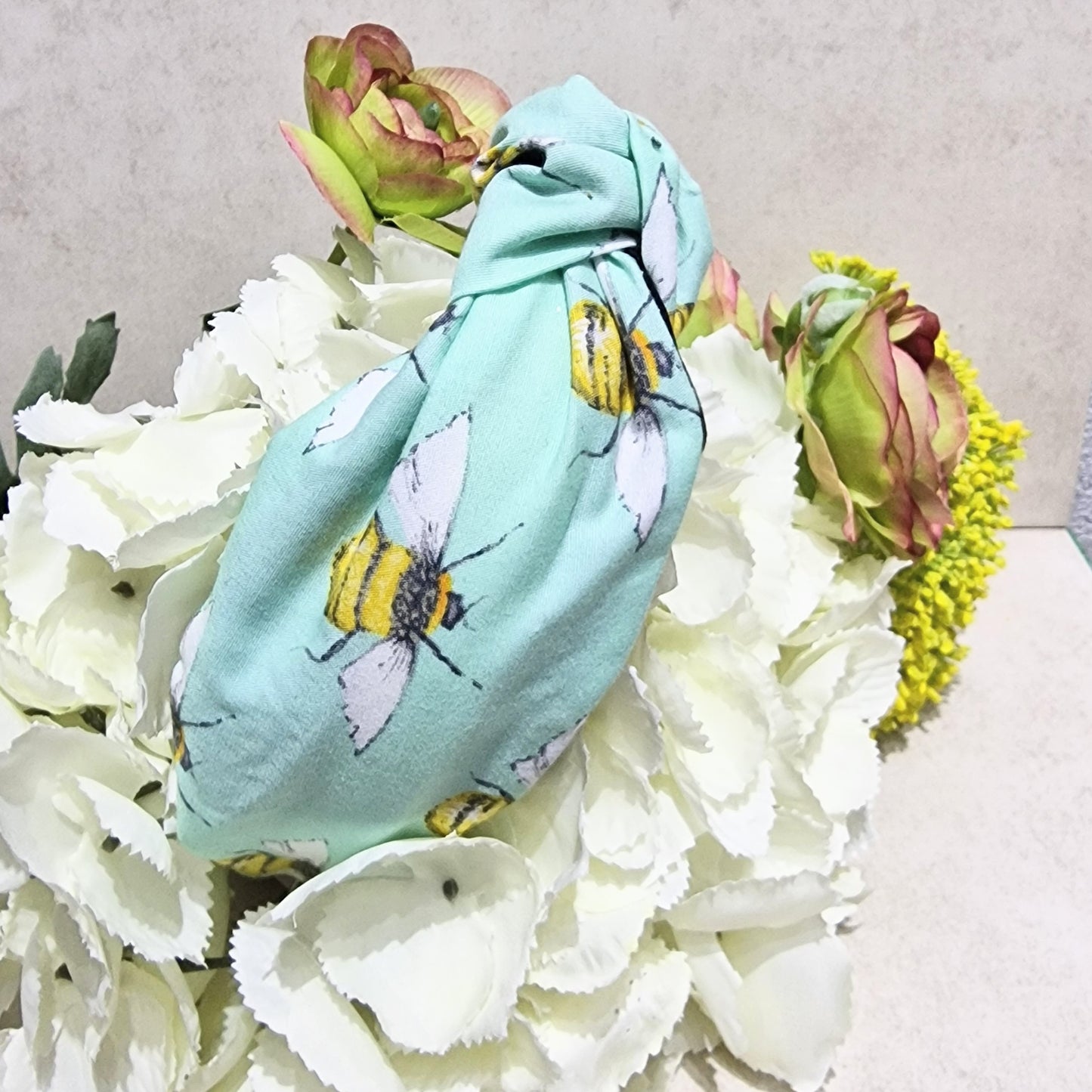 Hairband Mint Bumble Bee Cotton Fabric Bespoke Top Knot Headband