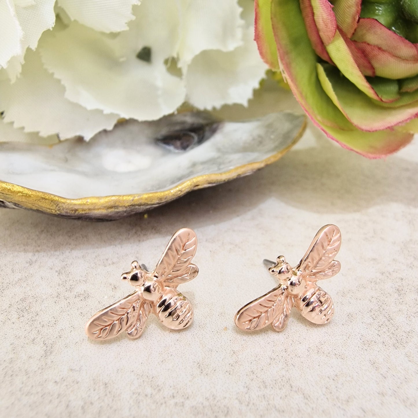 Delicate Bumble Bee Earrings Pierced Rose Gold Colour