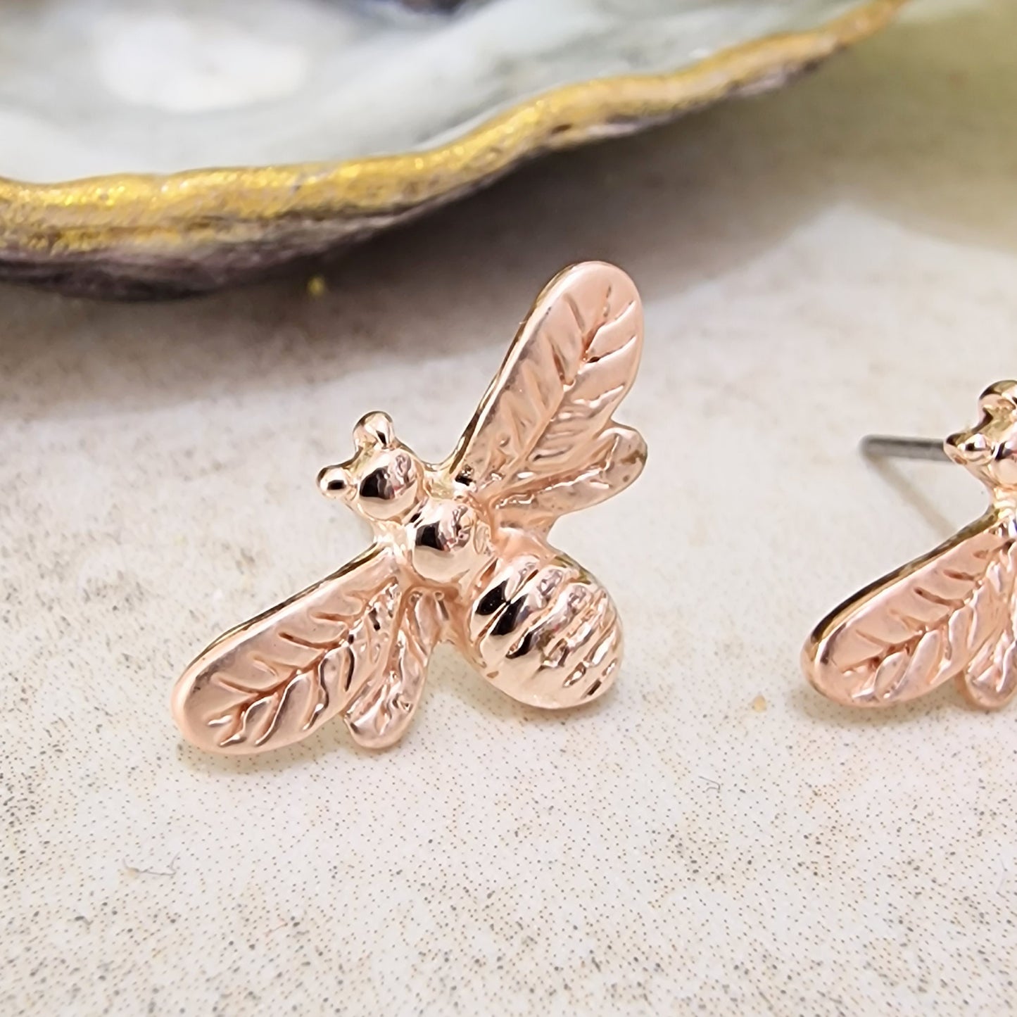 Delicate Bumble Bee Earrings Pierced Rose Gold Colour