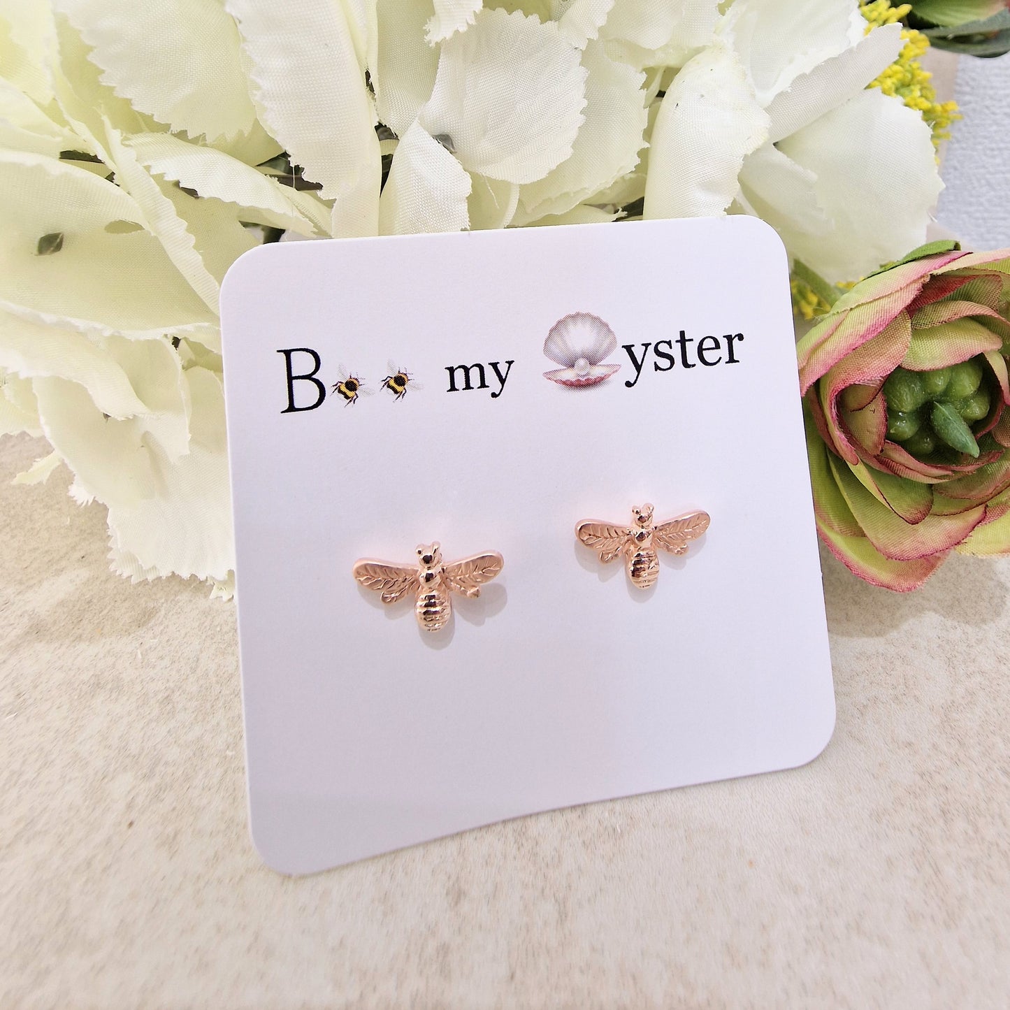 Delicate Bumble Bee Earrings Pierced Rose Gold Colour