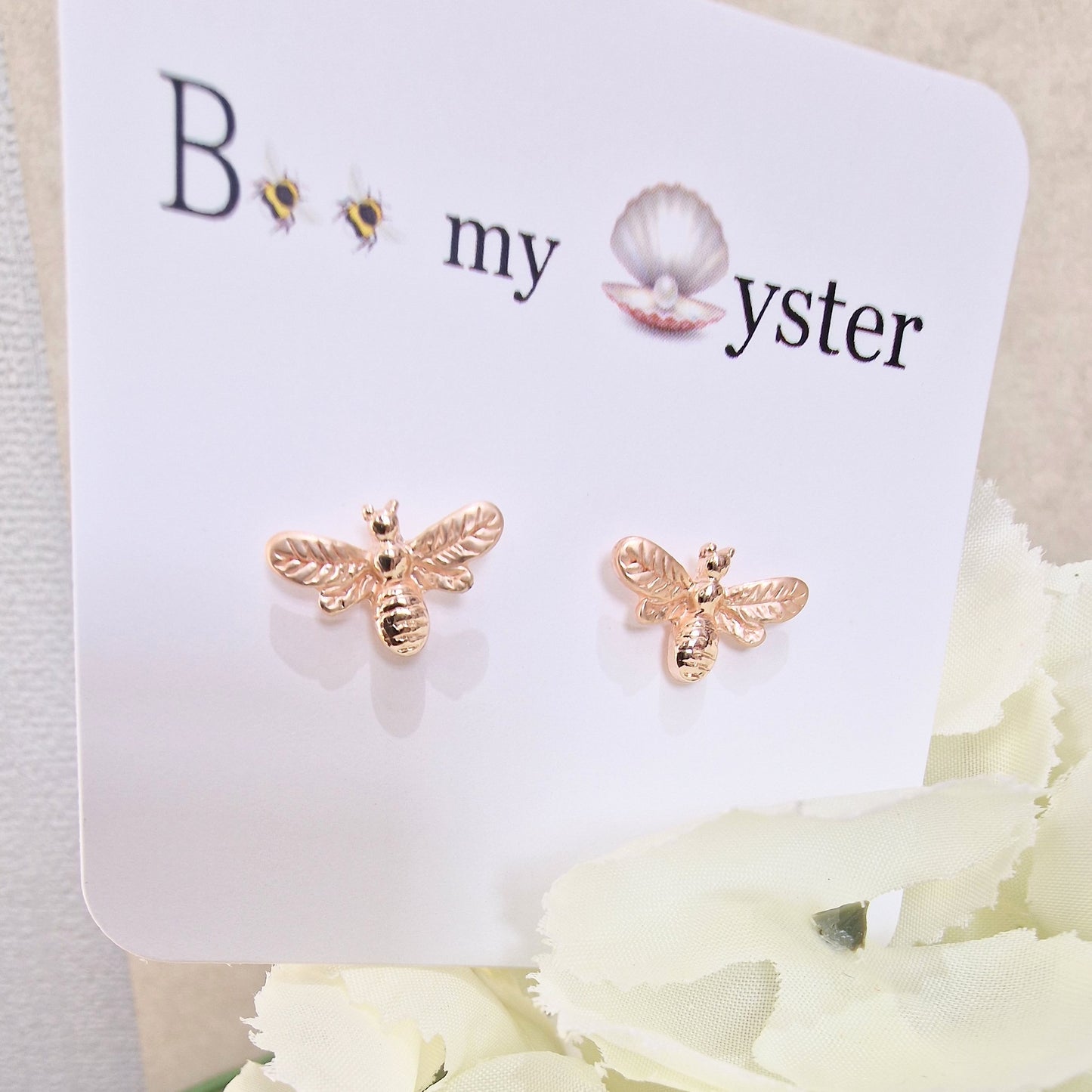 Delicate Bumble Bee Earrings Pierced Rose Gold Colour