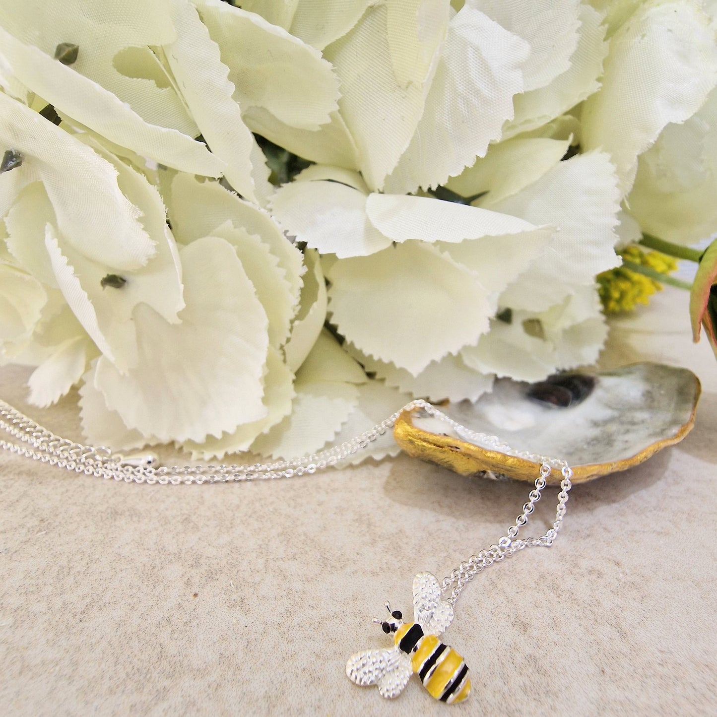 Bumble Bee Charm Necklace Silver Coloured Detailed