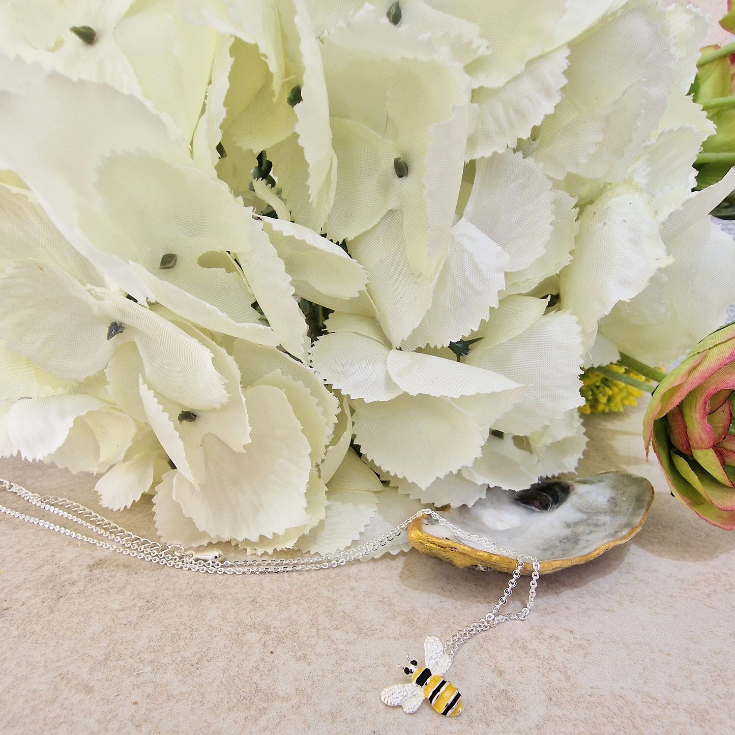 Bumble Bee Charm Necklace Silver Coloured Detailed