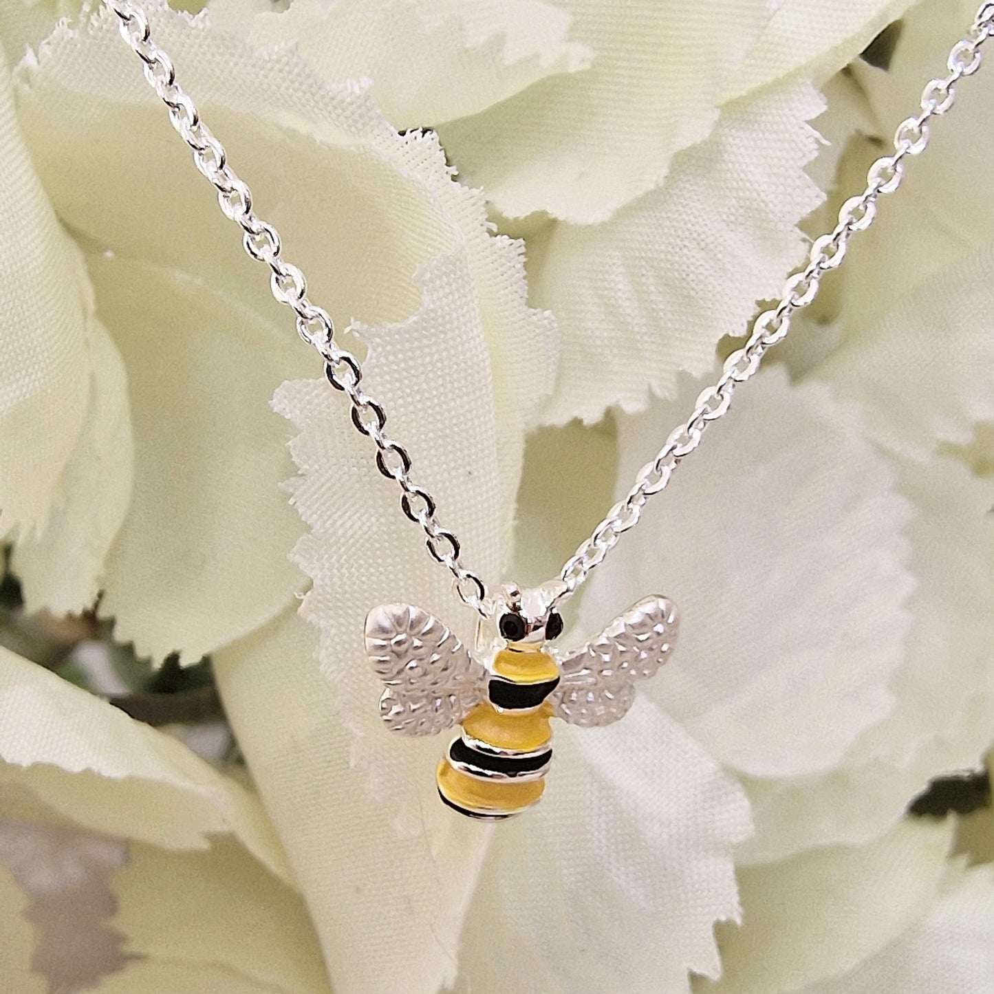 Bumble Bee Charm Necklace Silver Coloured Detailed