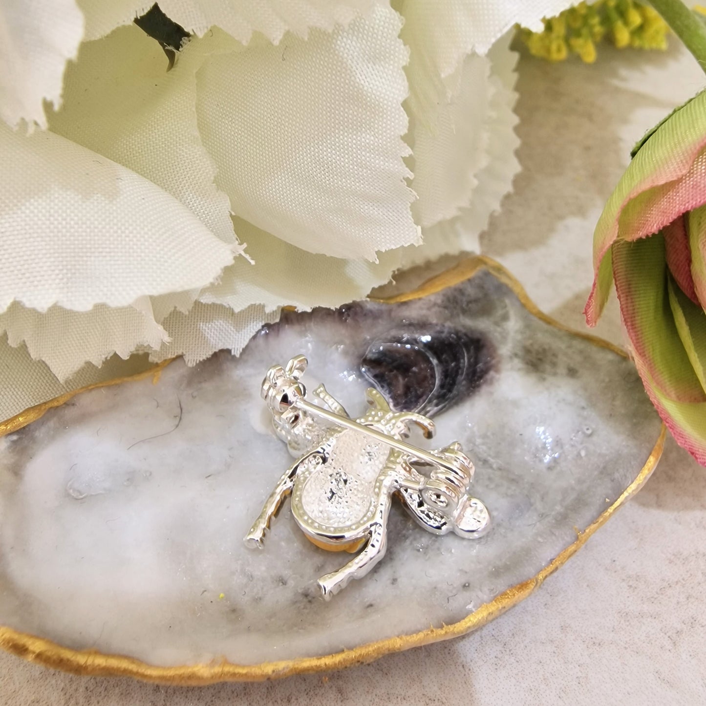 Delicate Bumble Bee Brooch Silver Colour