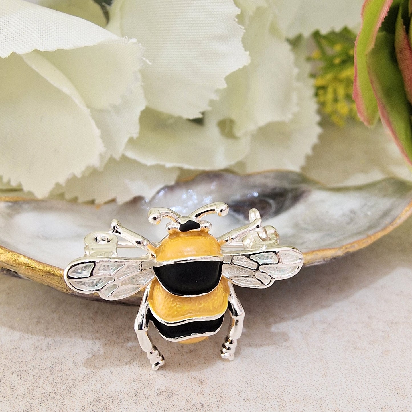 Delicate Bumble Bee Brooch Silver Colour