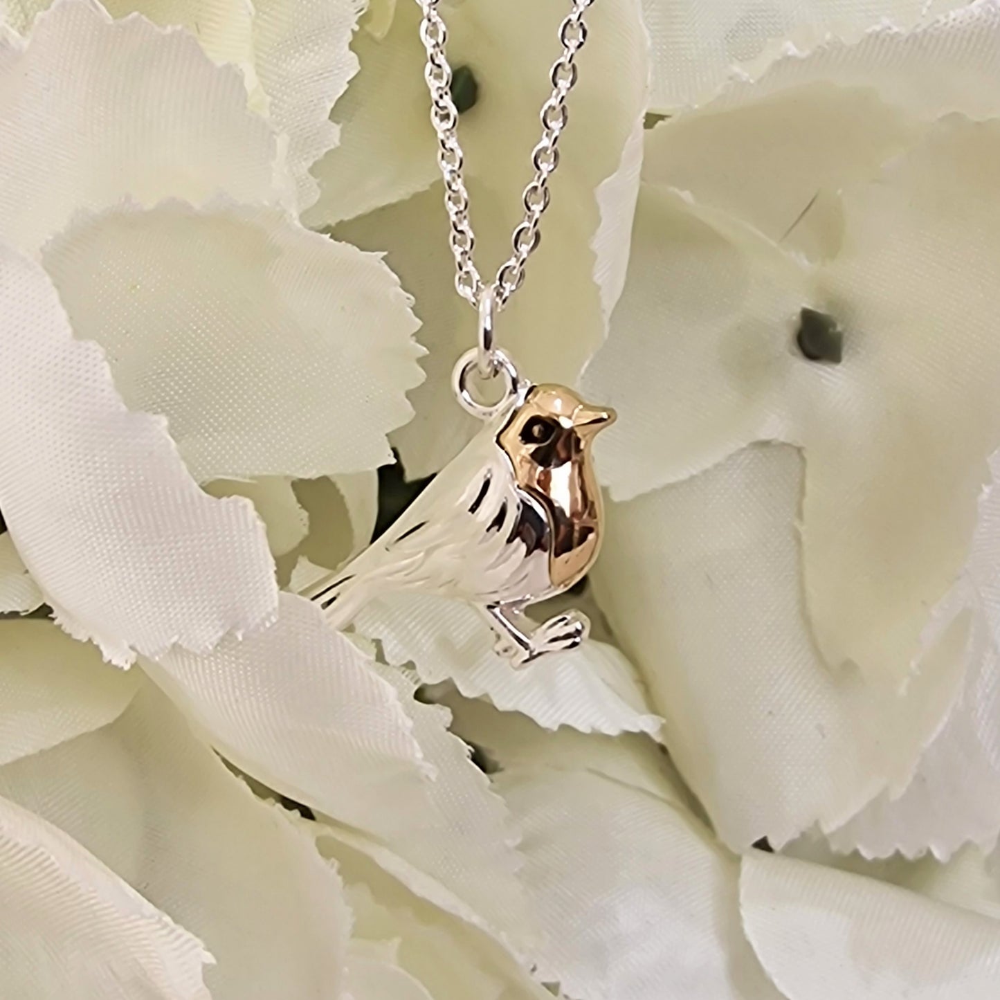 Robin Redbreast Charm Necklace Silver Gold Colour