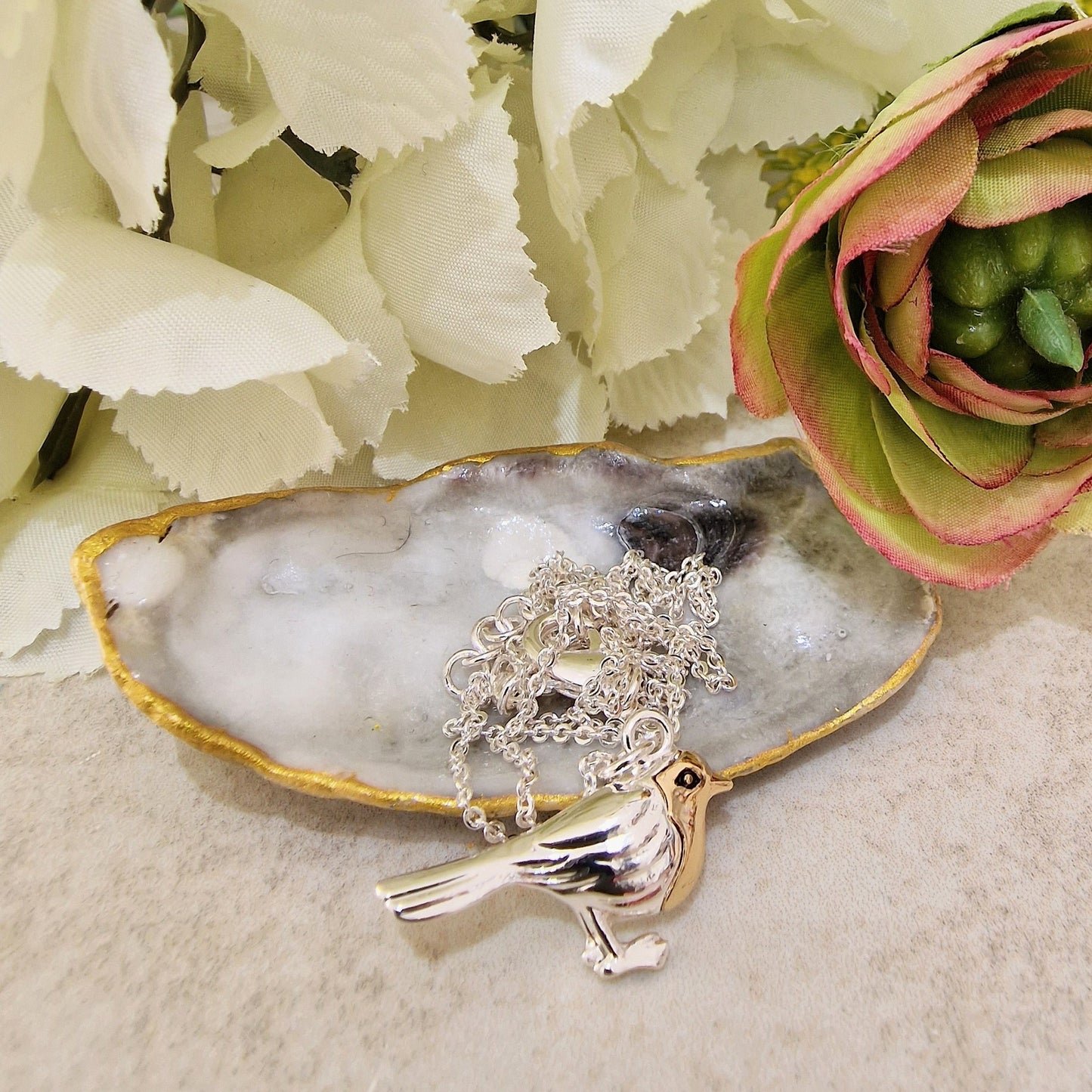 Robin Redbreast Charm Necklace Silver Gold Colour