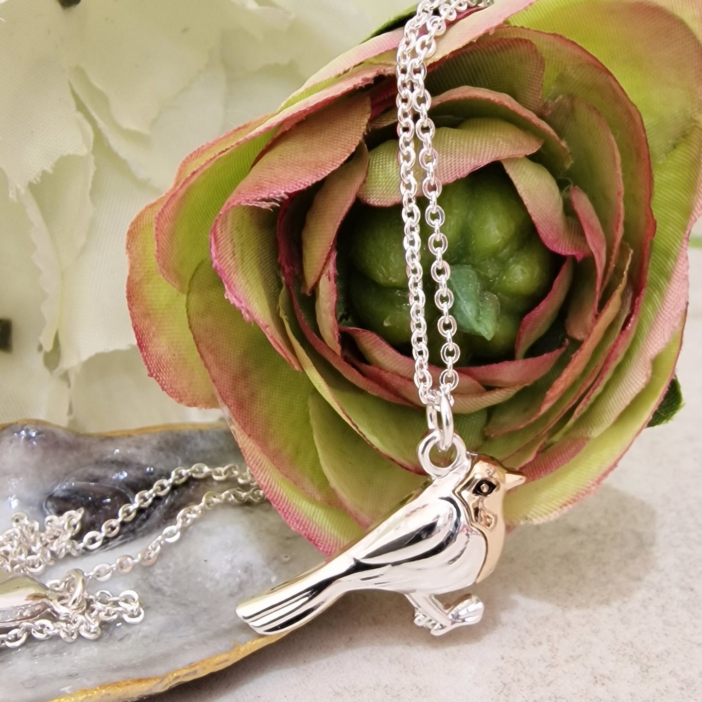 Robin Redbreast Charm Necklace Silver Gold Colour