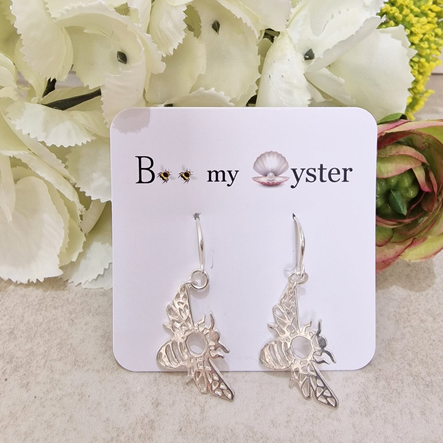 Silhouette Bumble Bee Drop Pierced Earrings Silver Plate