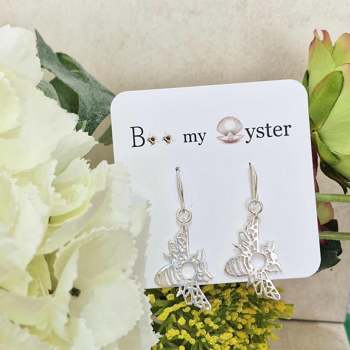 Silhouette Bumble Bee Drop Pierced Earrings Silver Plate