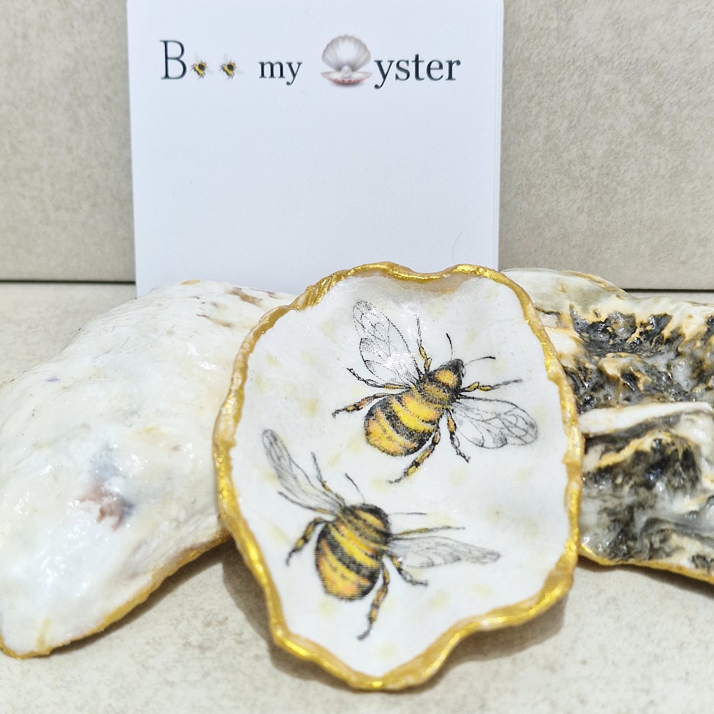 Bumble Bee Duo Oyster Shell Decorative Trinket Dish 7cm