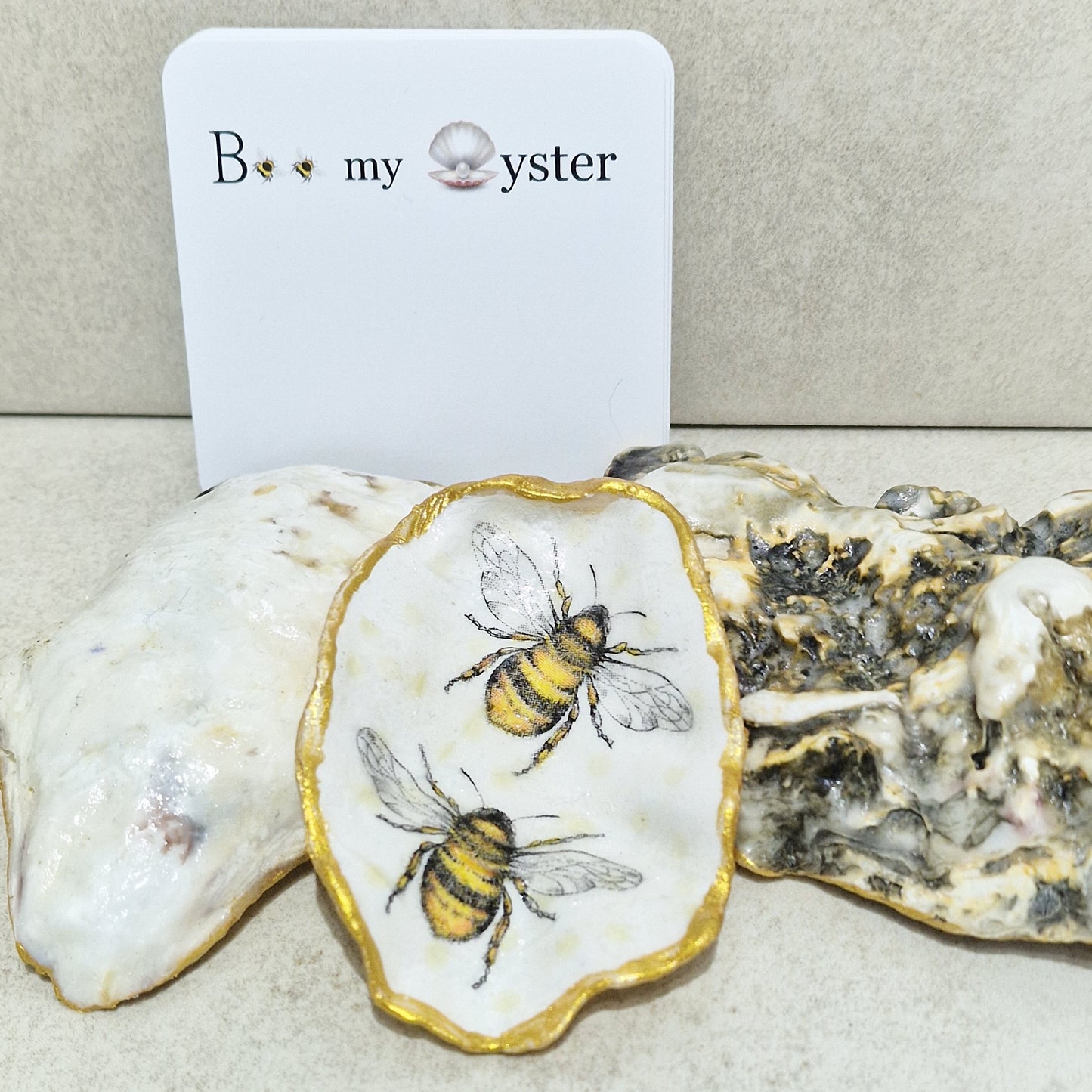 Bumble Bee Duo Oyster Shell Decorative Trinket Dish 7cm