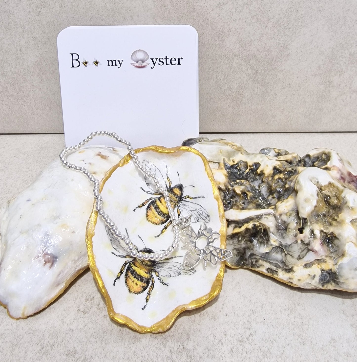 Bumble Bee Duo Oyster Shell Decorative Trinket Dish 7cm