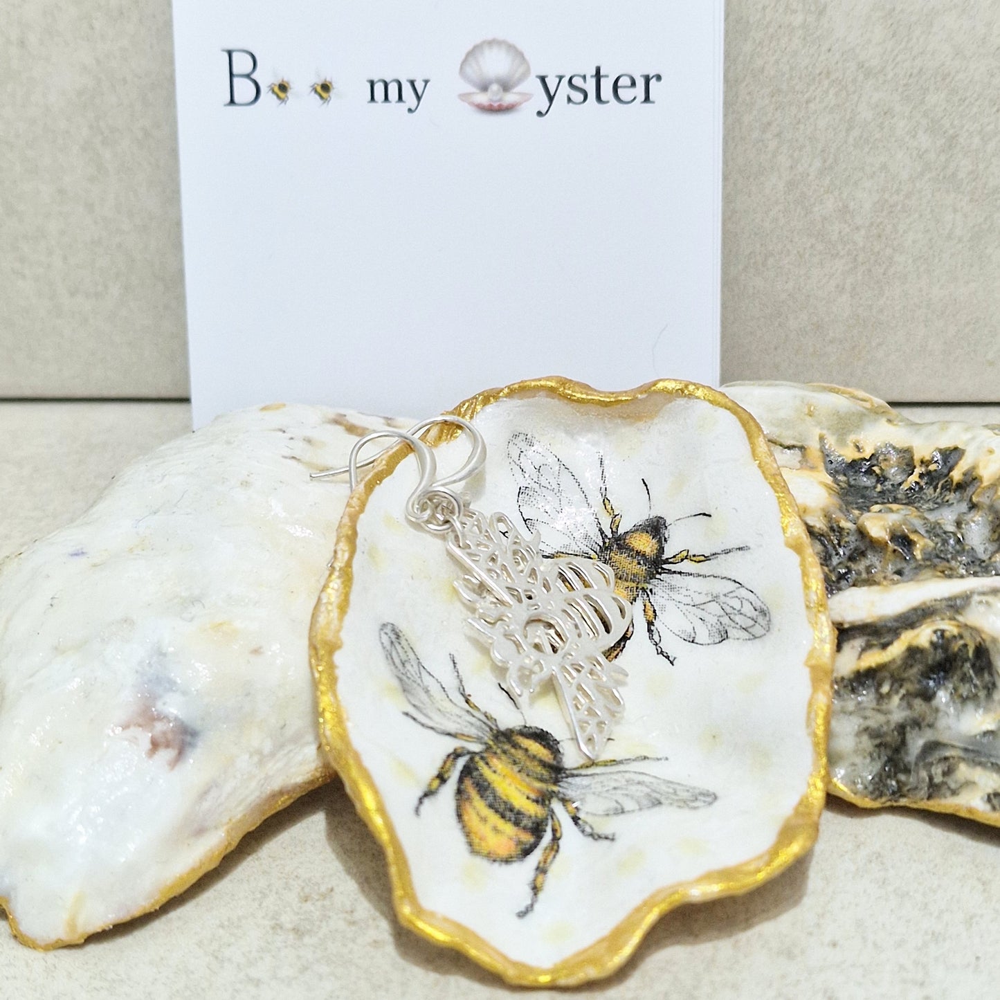 Bumble Bee Duo Oyster Shell Decorative Trinket Dish 7cm