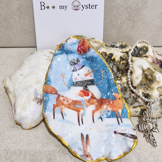 Christmas Snowman Reindeer Oyster Shell Decorative Trinket Dish 9cm